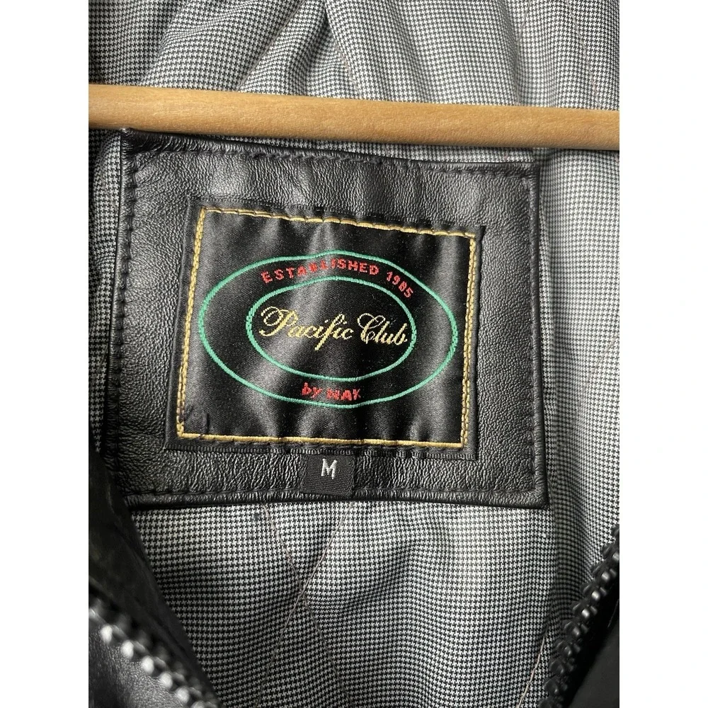 Pacific Club by Nak Vintage Mens Leather Bomber Jacket Medium Black